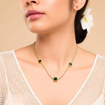 Elegant Green Stone Gold Chain Necklace for Women | Minimal Square Emerald Style Necklace
